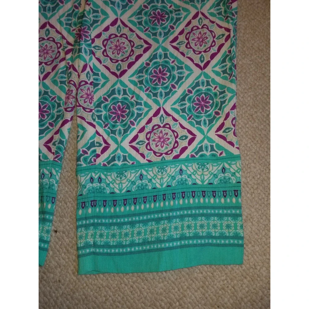 Womens Pants-TALBOTS-white/turquoise/purple gauzy pull-on harem Resort Beachy-PS - Picture 3 of 5